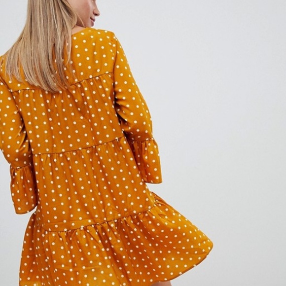 ASOS QED London mustard frill detail shift dress - Picture 2 of 3